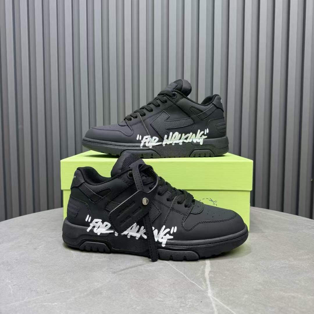 2025 Men OFF WHITE Black Leather Sneakers KFY00320
