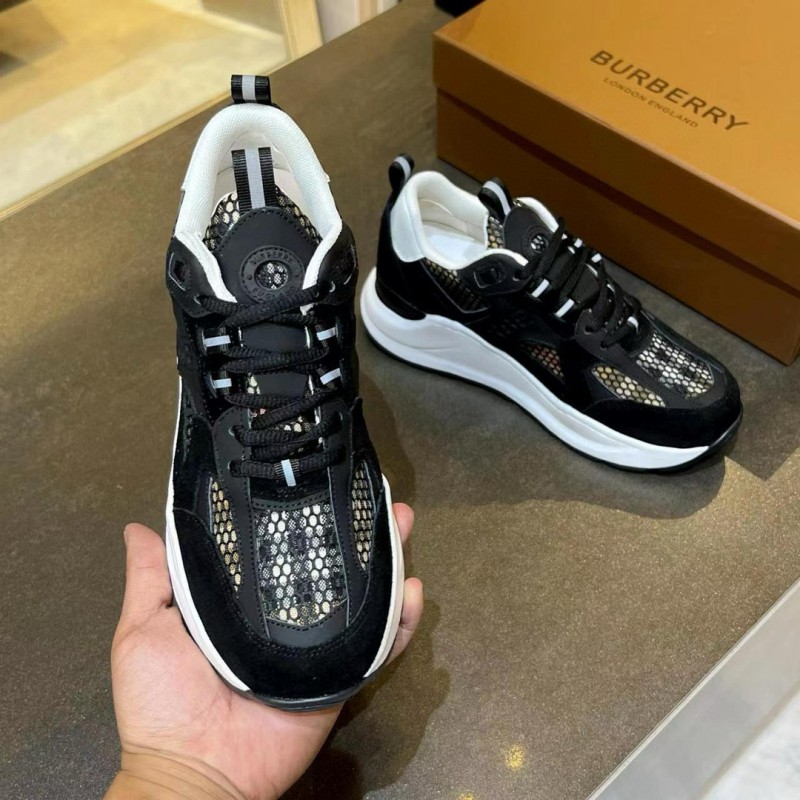 2025 Unisex Burberry Black White Suede Leather Cotton Sneakers Vintage MJ00380