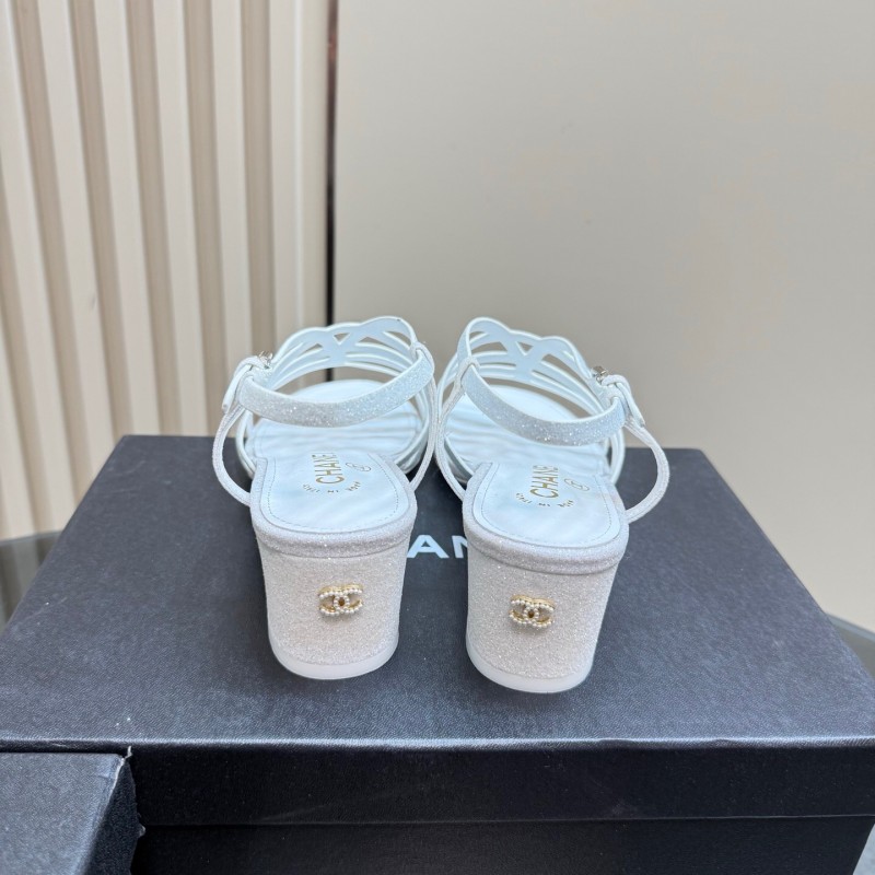 2025 Women Chanel White Suede Sandal KFY00290