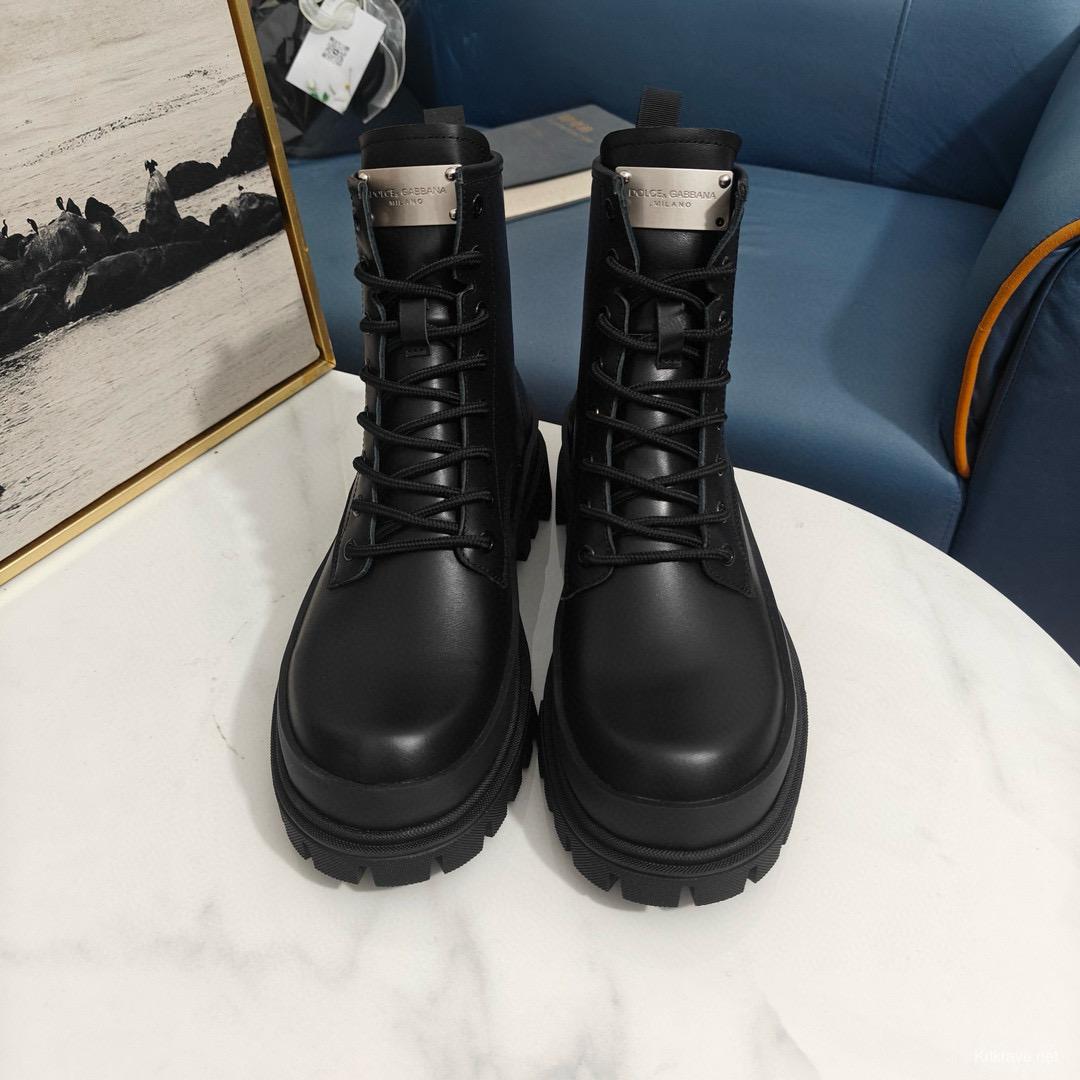 2024 Unisex Dolce & Gabbana Black Leather Combat Boots