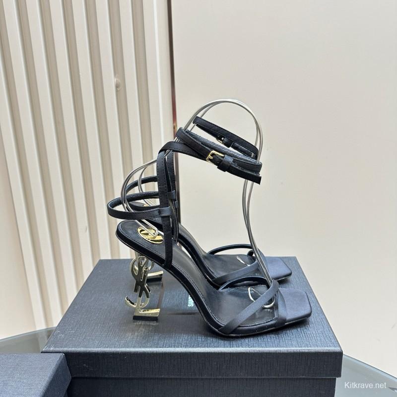 2025 Women Yves Saint Laurent Black Leather Sandals MJ00290