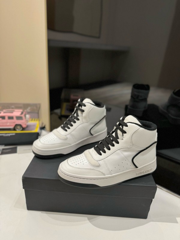 2024 Unisex Yves Saint Laurent White Black Leather Casual Sneakers Perforated MJ00390