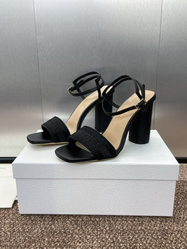 2025 Women Dior Black Leather High Heel Sandals