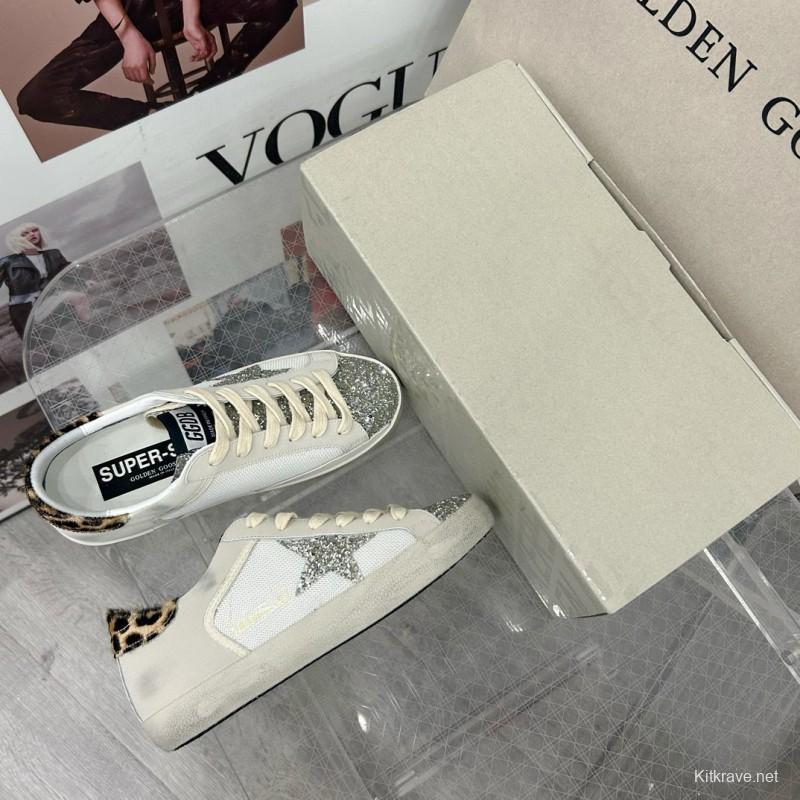 2025 Women GGDB White Silver Leather Glitter Sneakers
