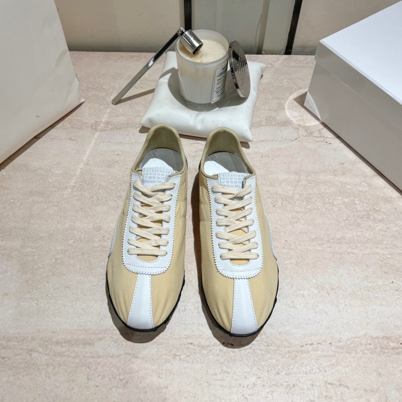 2025 Unisex MM6 Maison Margiela Beige White Nylon Suede Sneakers Distressed KFY00290