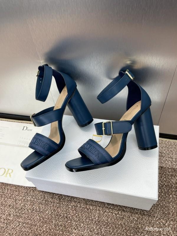 2025 Women Dior Blue Leather Suede High Heel Sandals