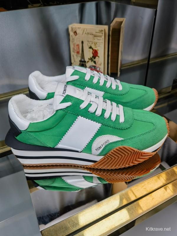 2025 Unisex TOM FORD Green White Suede Leather Sneakers LY00360(F)/LY00370(M)