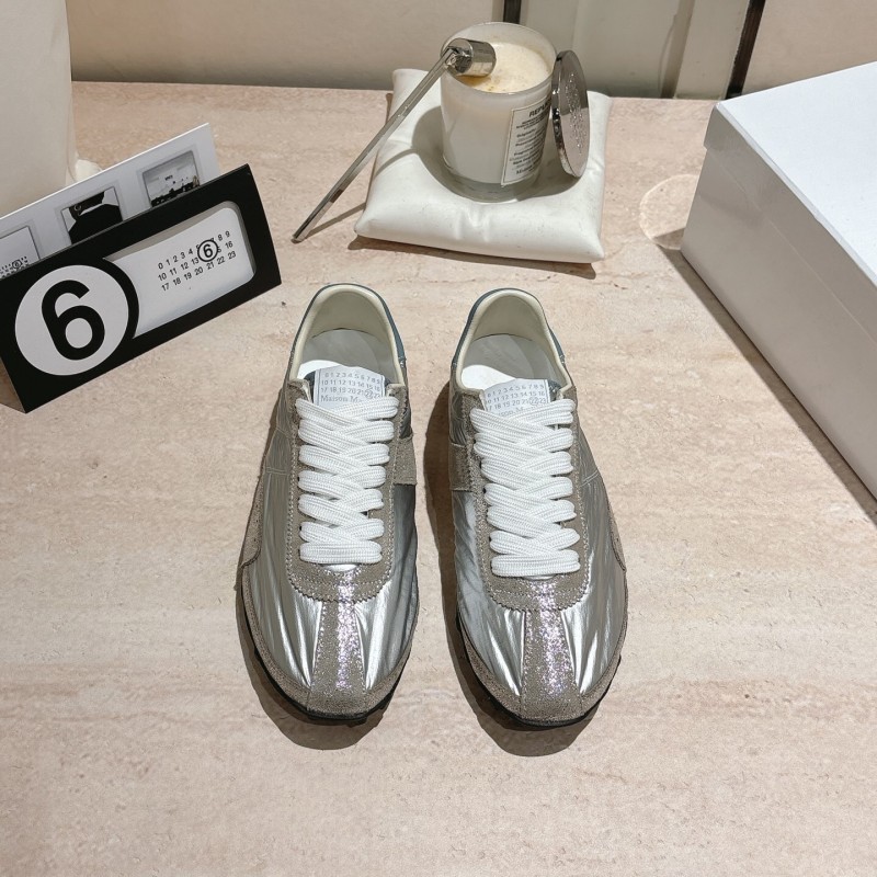 2025 Unisex Maison Margiela Silver Grey Nylon Suede Sneakers Distressed