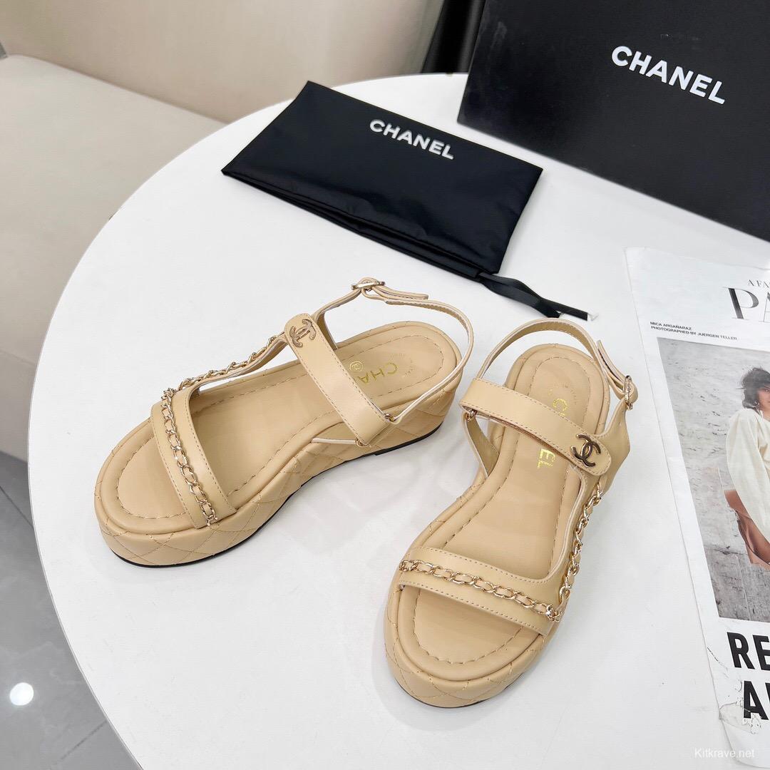 2025 Women Chanel Beige Leather Sandals LY00260
