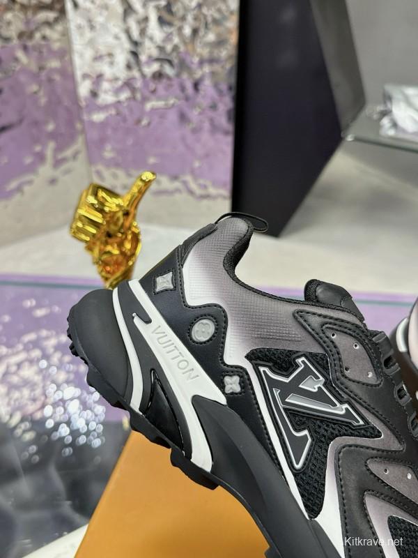 2025 Men Louis Vuitton Black Grey Mesh Leather Sneakers MJ00420