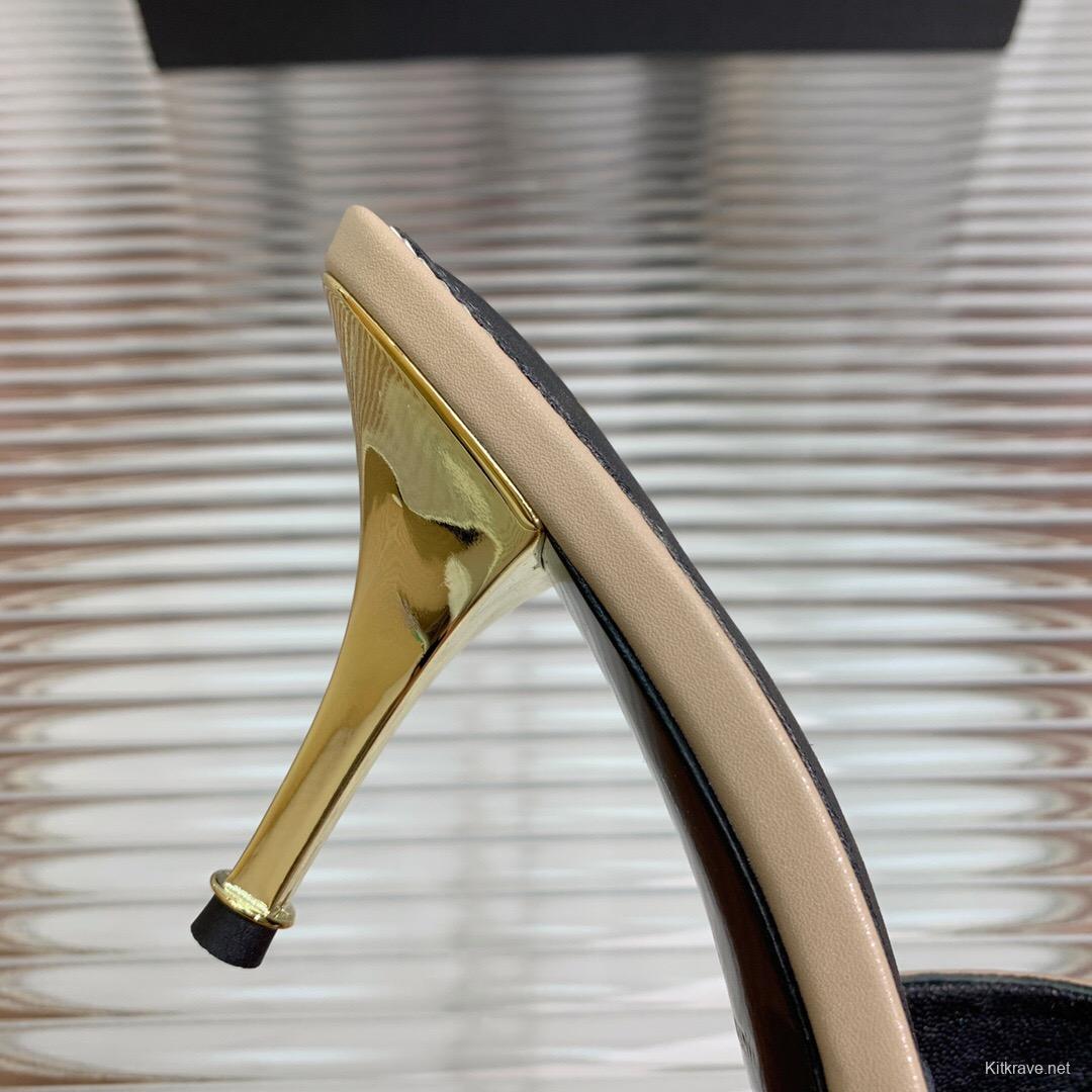 2025 Women TOM FORD Beige Gold Leather Pointed Toe Mules KFY00300