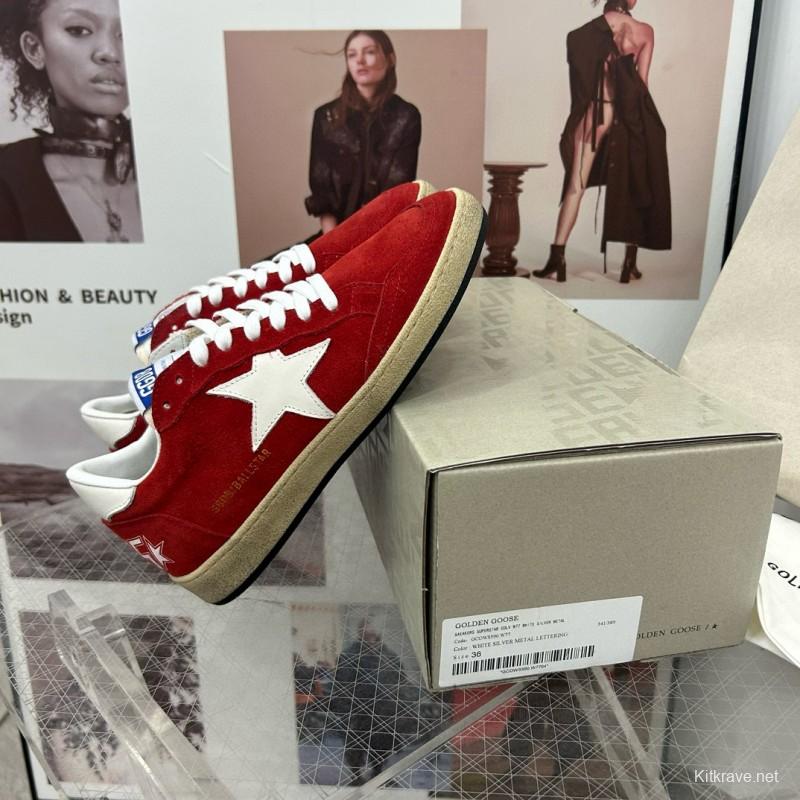 2024 Women GGDB Red Suede White Star Low-Top Sneakers MJ00260