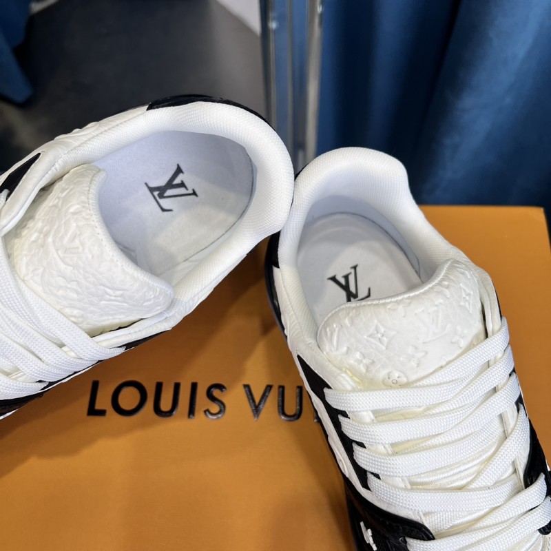 2025 Unisex Louis Vuitton White Black Leather LV Trainer