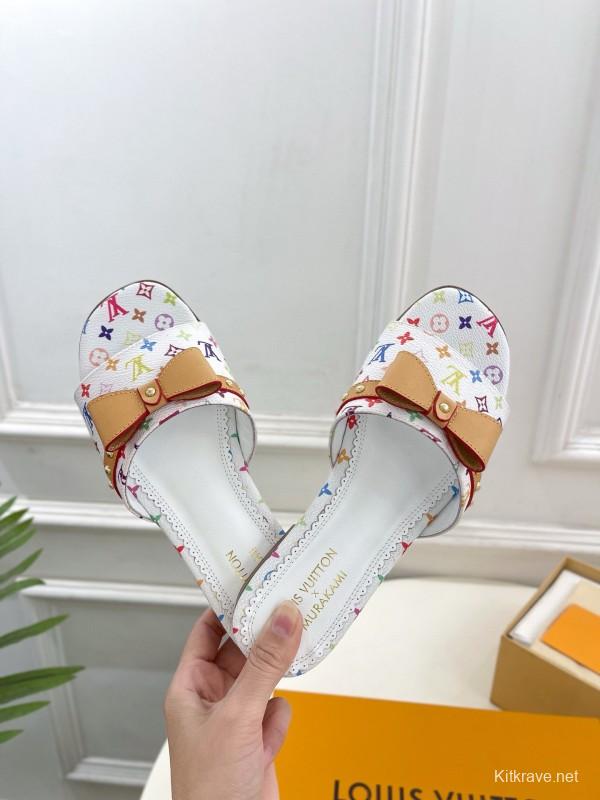 2025 Slippers Louis Vuitton Multicolor Leather Bow MJ00290