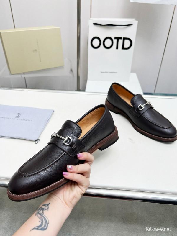2024 Men Brunello Cucinelli Black Leather Loafers