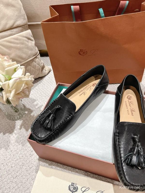 2025 Women LP Black Leather Loafers Tassel LY00291