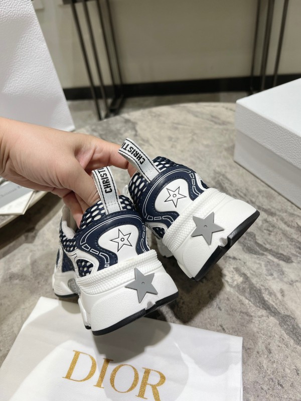 2025 Women Dior Navy White Mesh Leather Sneakers KFY00370