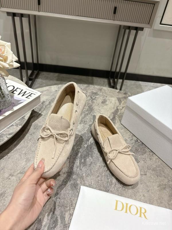 2025 Women Dior Beige Suede Loafers