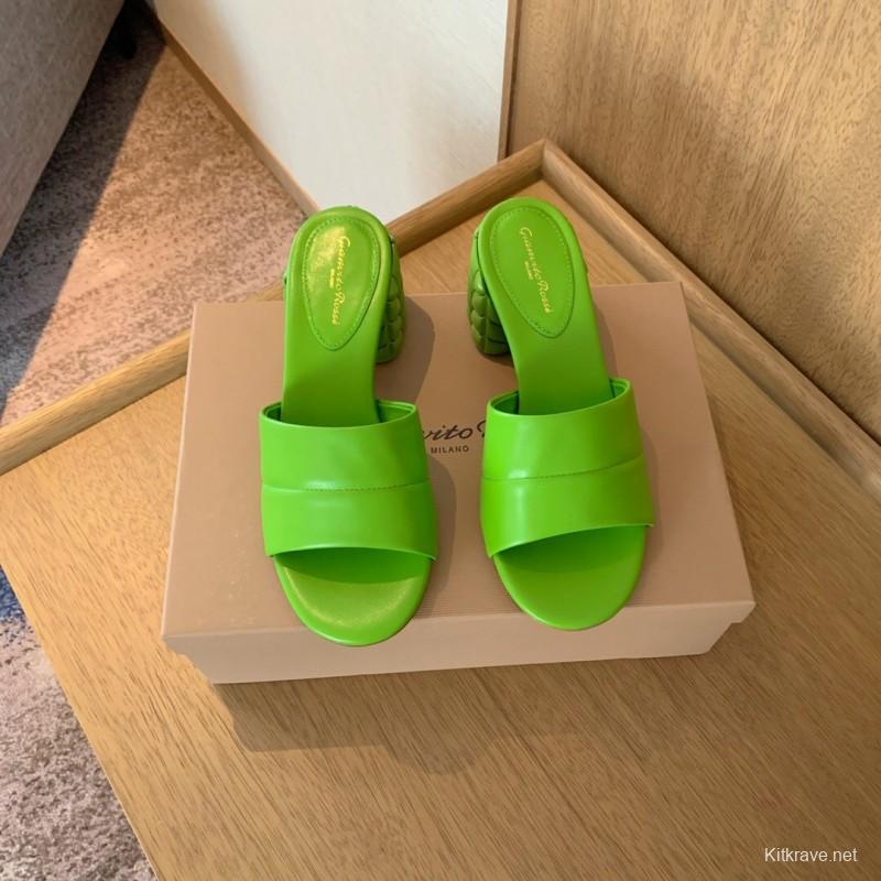 2025 Women Gianvito Rossi Green Leather Slippers KFY00260