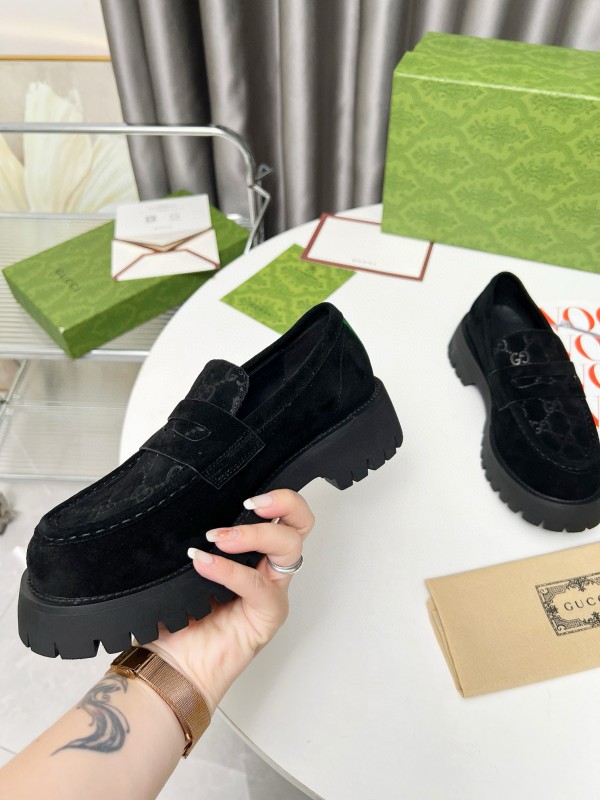 2024 Women Gucci Black Suede Leather Loafers MJ00320