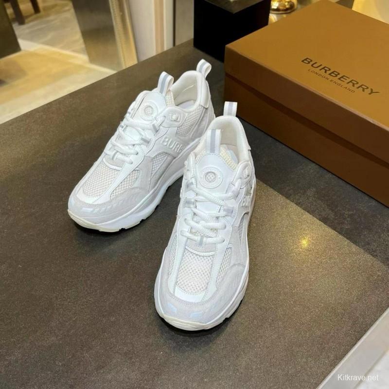 2025 Unisex Burberry White Grey Suede Mesh Sneakers MJ00380