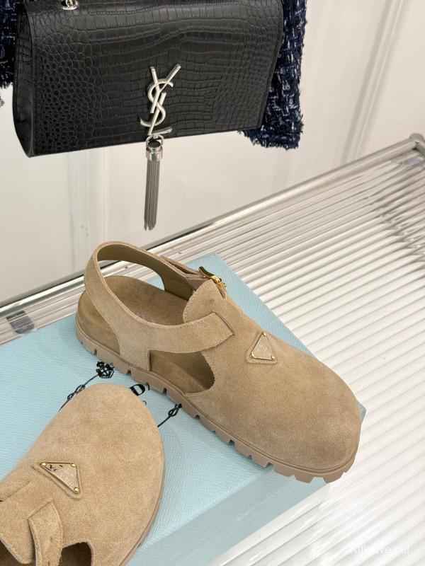 2025 Women Prada Beige Suede Sandals
