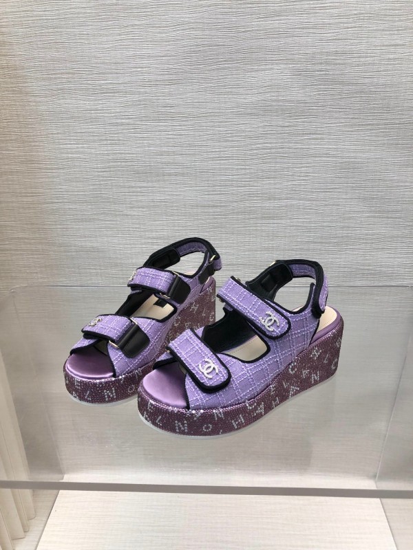 2025 Slippers Chanel Purple Fabric Wedge Sandals