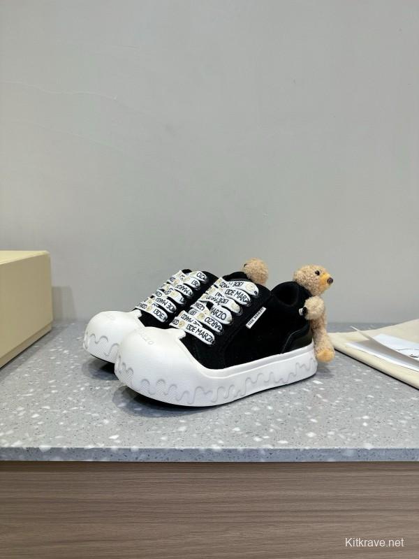 2025 Women 13DE MARZO Black Canvas Small Bear Toy Sneakers KFY00280