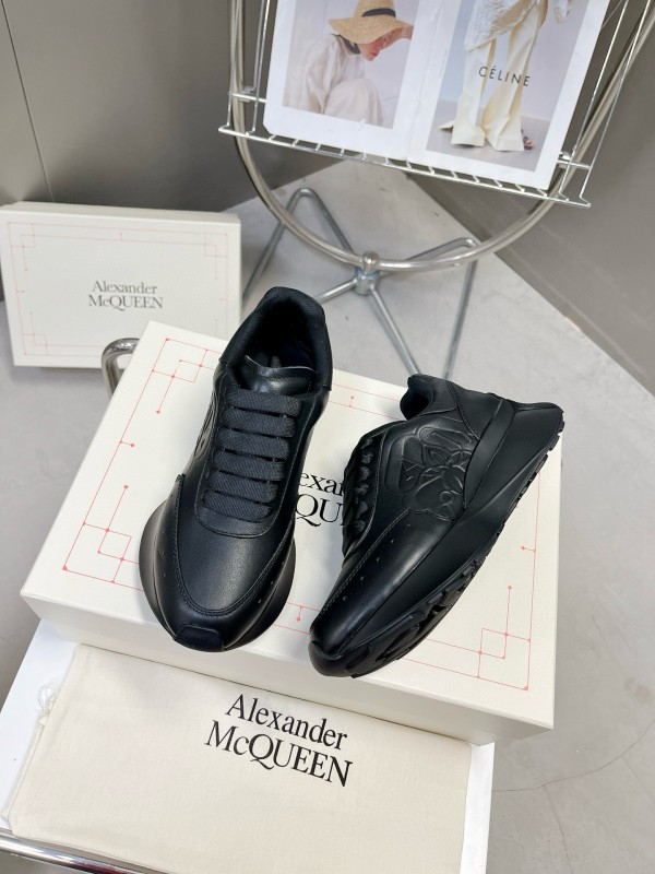 2024 Unisex Alexander McQueen Black Leather Sneaker Seal Logo MJ00370