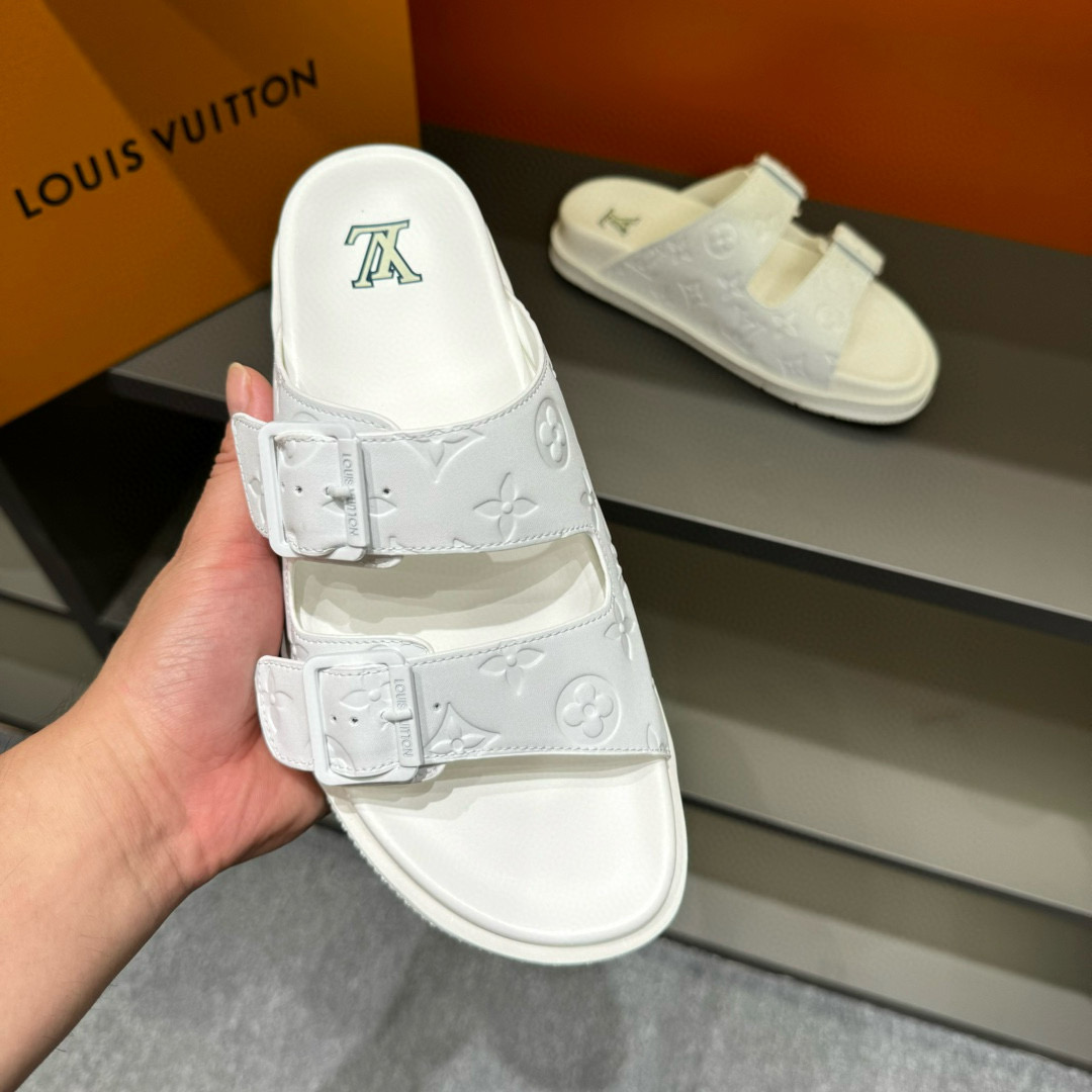 2024 Slippers Louis Vuitton White Leather Slippers