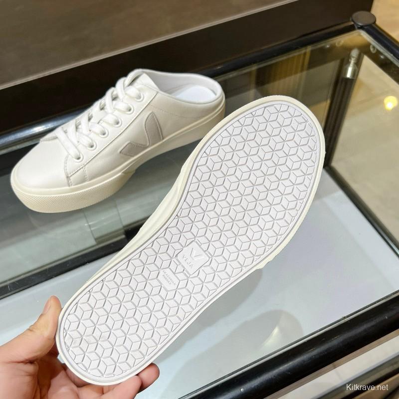 2025 Women VEJA White Canvas Leather Mule Sneakers MJ00240