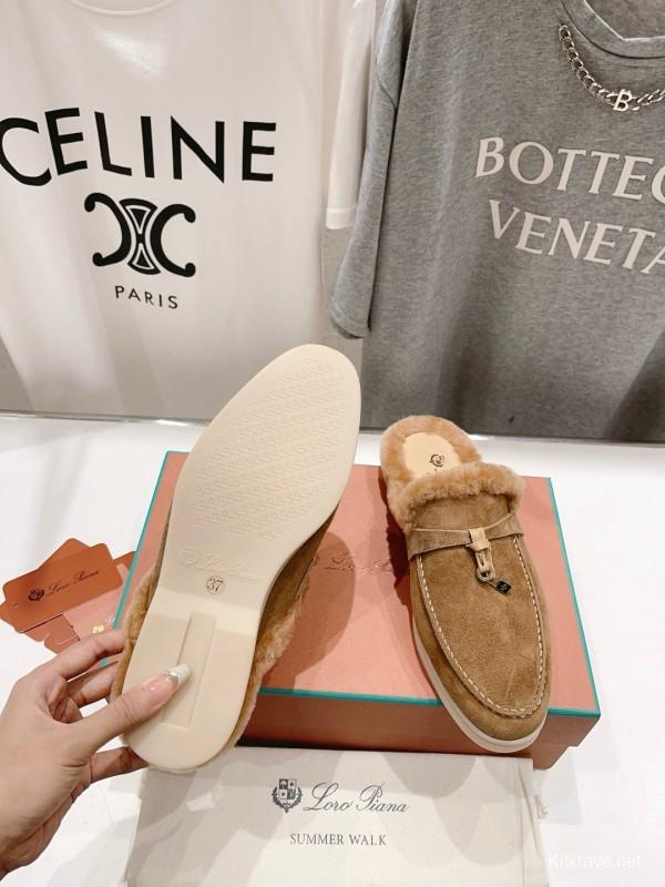 2024 Slippers LP Beige Suede Fur Slip-on