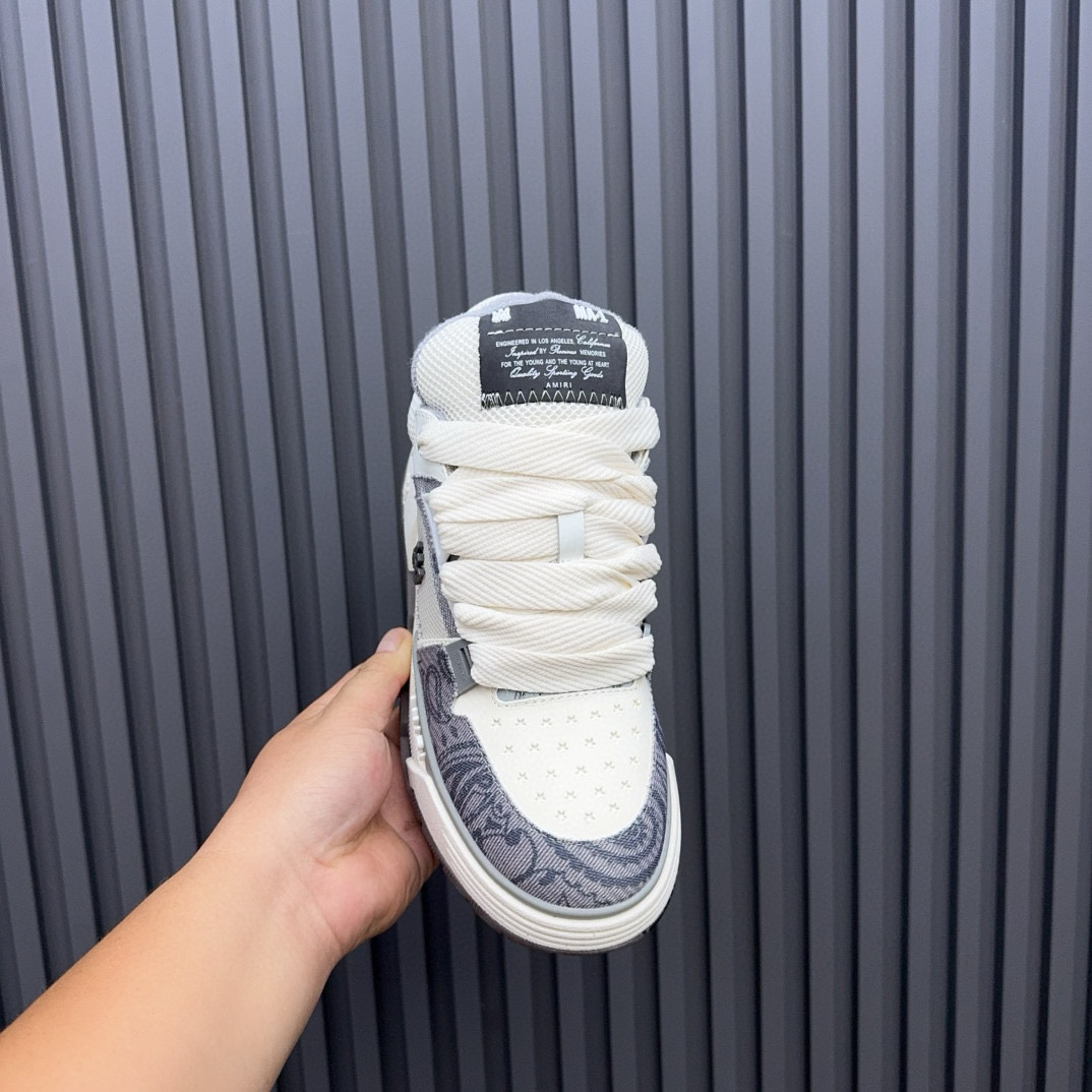 2024 Unisex Amiri White Grey Mesh Leather Sneakers MJ00360