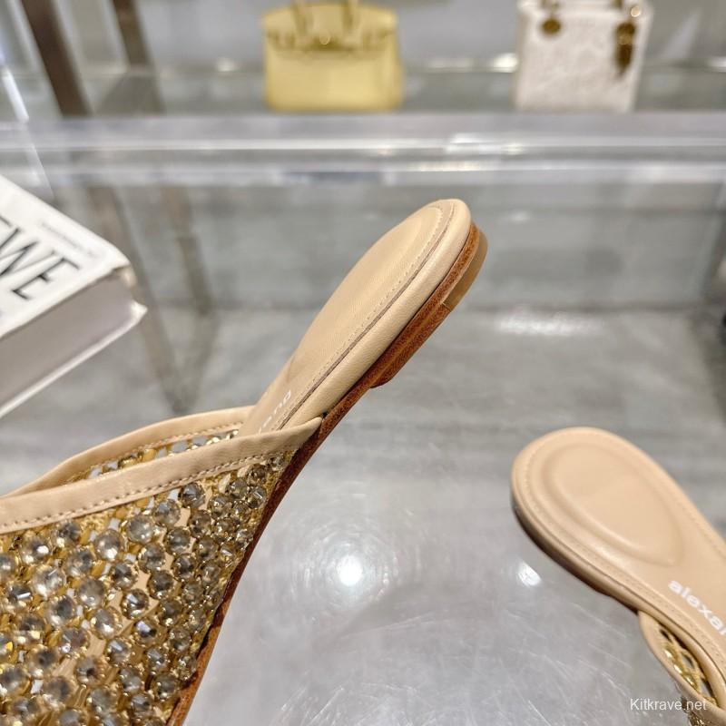 2025 Slippers Alexander Wang Beige Crystal Beaded Leather Slippers LY00310