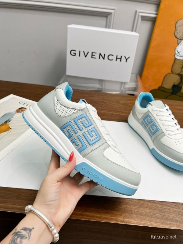 2024 Unisex Givenchy White Light Blue Silk Calf Leather Low Top Sneakers MJ00380