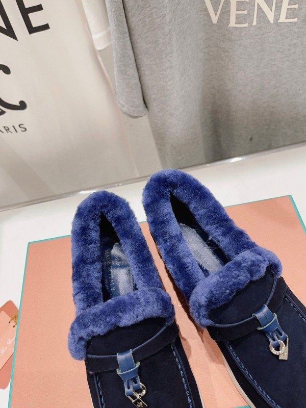 2024 Women LP Blue Suede Shearling Loafers MJ00300