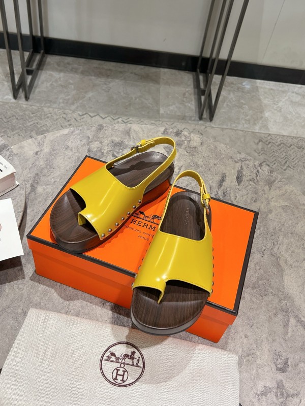 2025 Women Hermès Yellow Leather Sandals