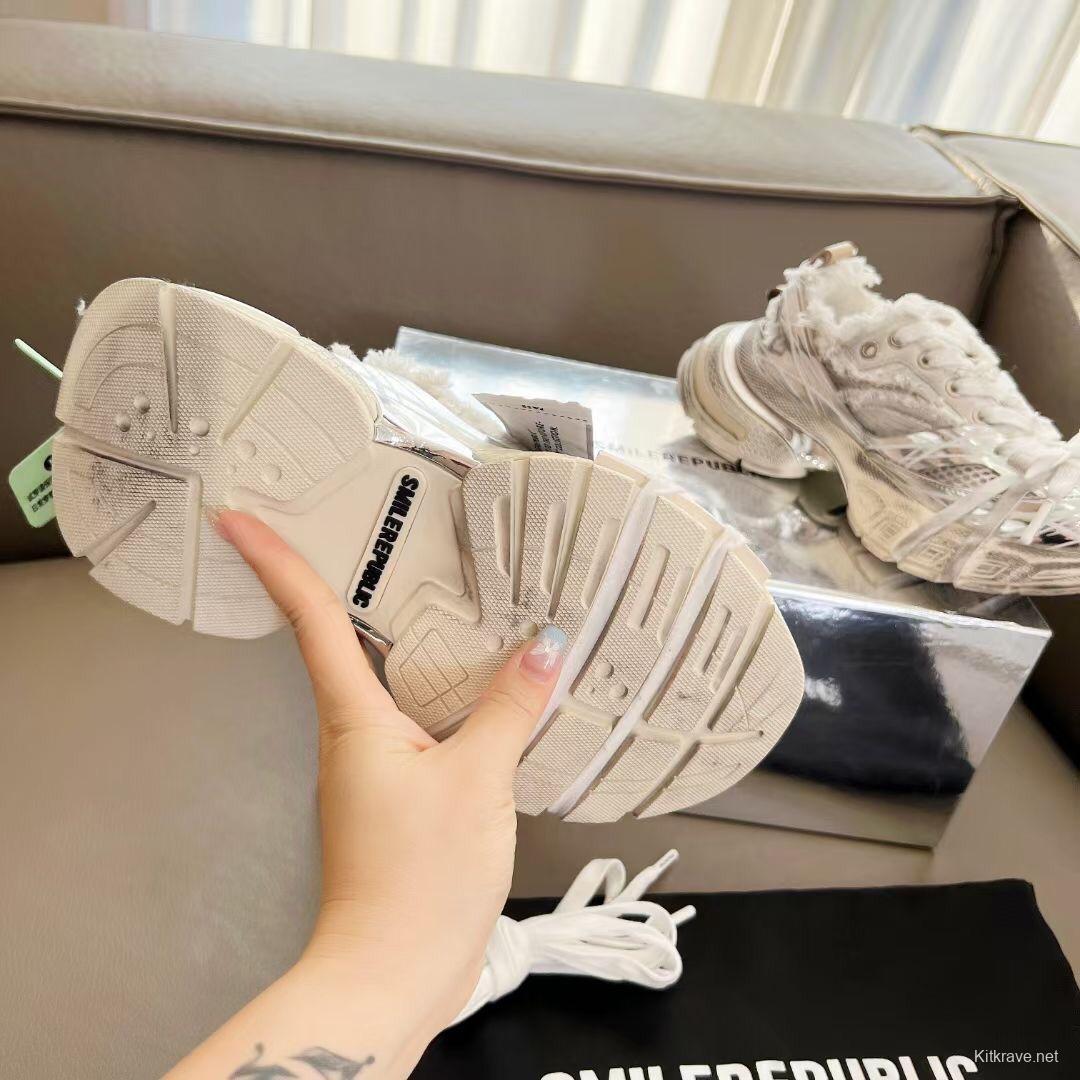 2025 Women Smile Republic White Silver Mesh Leather Sneakers