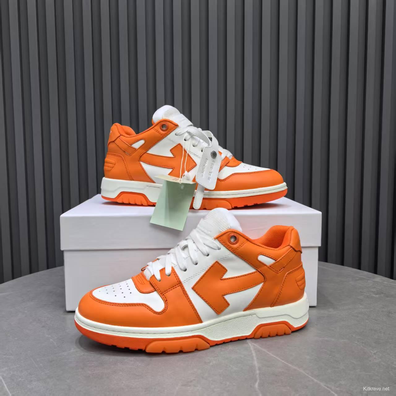 2025 Unisex Off-White Orange White Leather Sneakers MJ00320