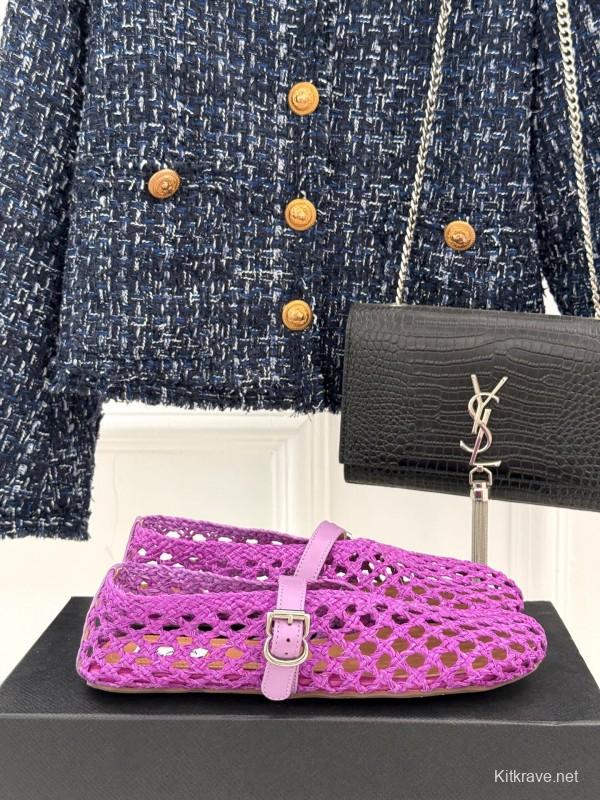 2025 Women AlAIA Purple Woven Leather Mary Jane