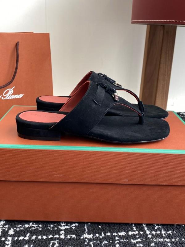 2025 Women LP Black Suede Slippers KFY00280