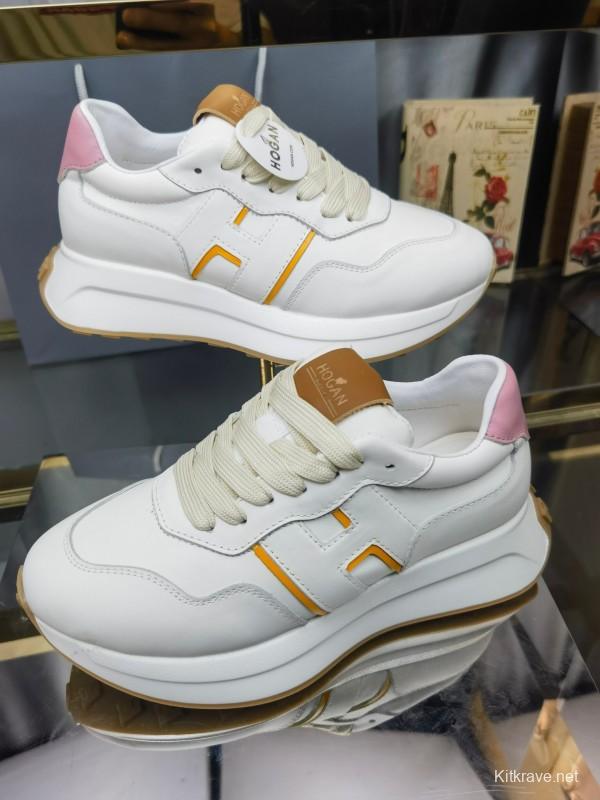 2025 Women HOGAN White Pink Leather Sneakers LY00360