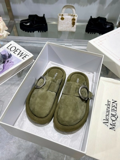 2025 Unisex ALEXANDER MCQUEEN Olive Suede Slippers