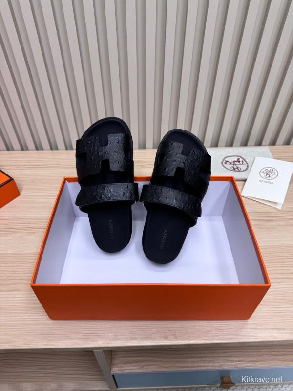 2025 Slippers Hermès Black Leather Slippers
