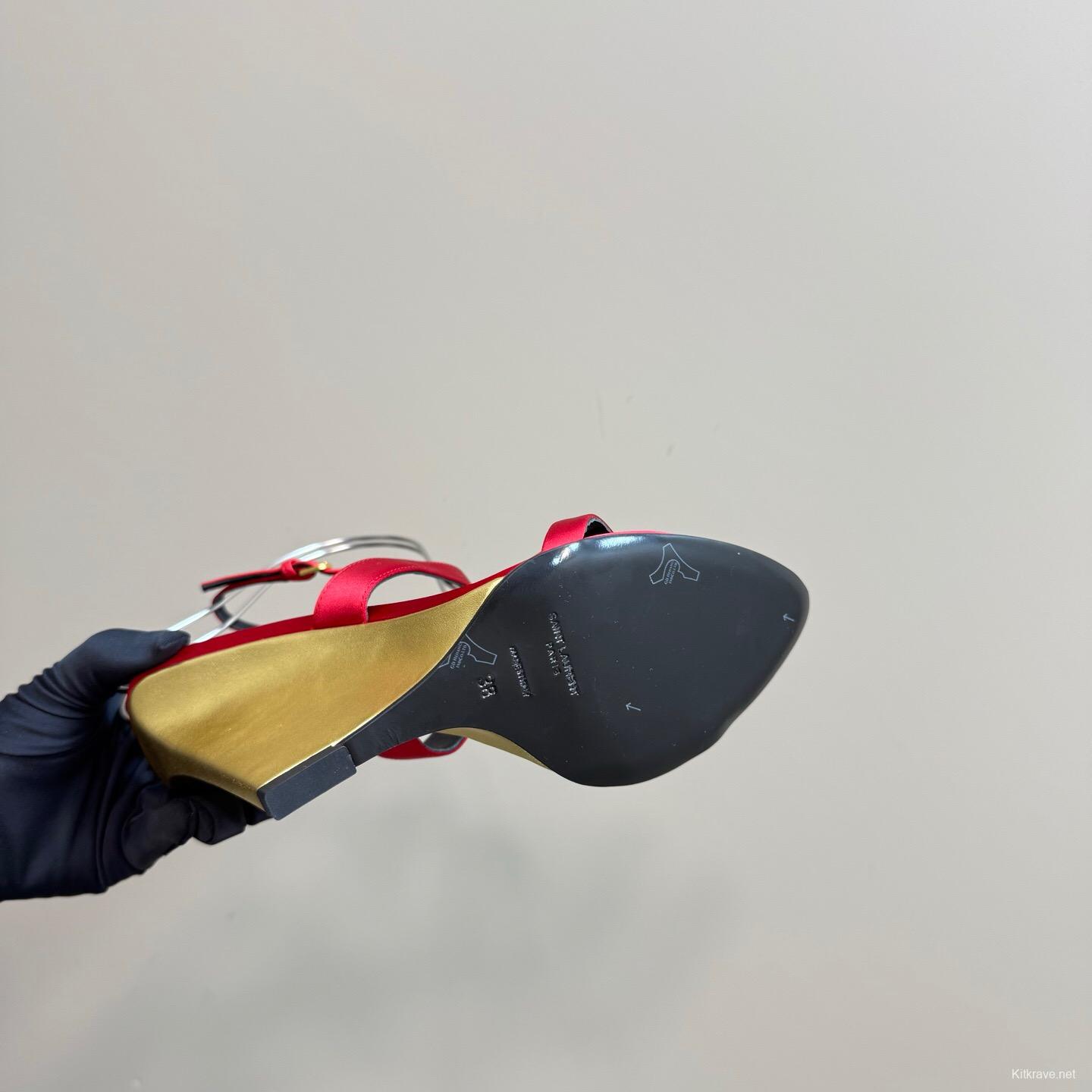 2025 Women Yves Saint Laurent Red Silk Wedge Sandals Elegant Craftsmanship LY00360(F)