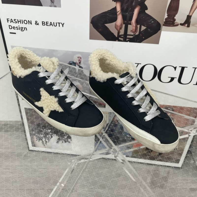 2025 Women GGDB Black Cream Shearling Leather Sneakers