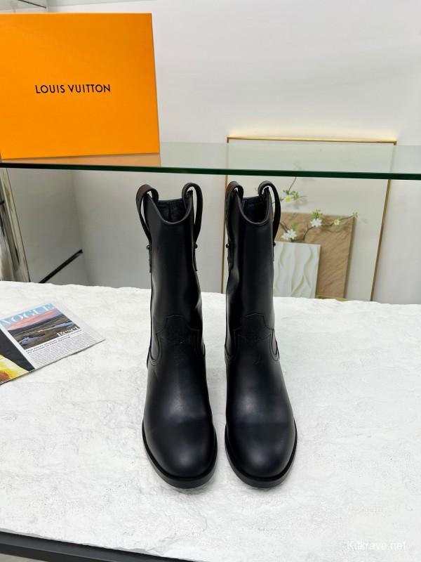 2024 Women Louis Vuitton Black Leather Boots MJ00360