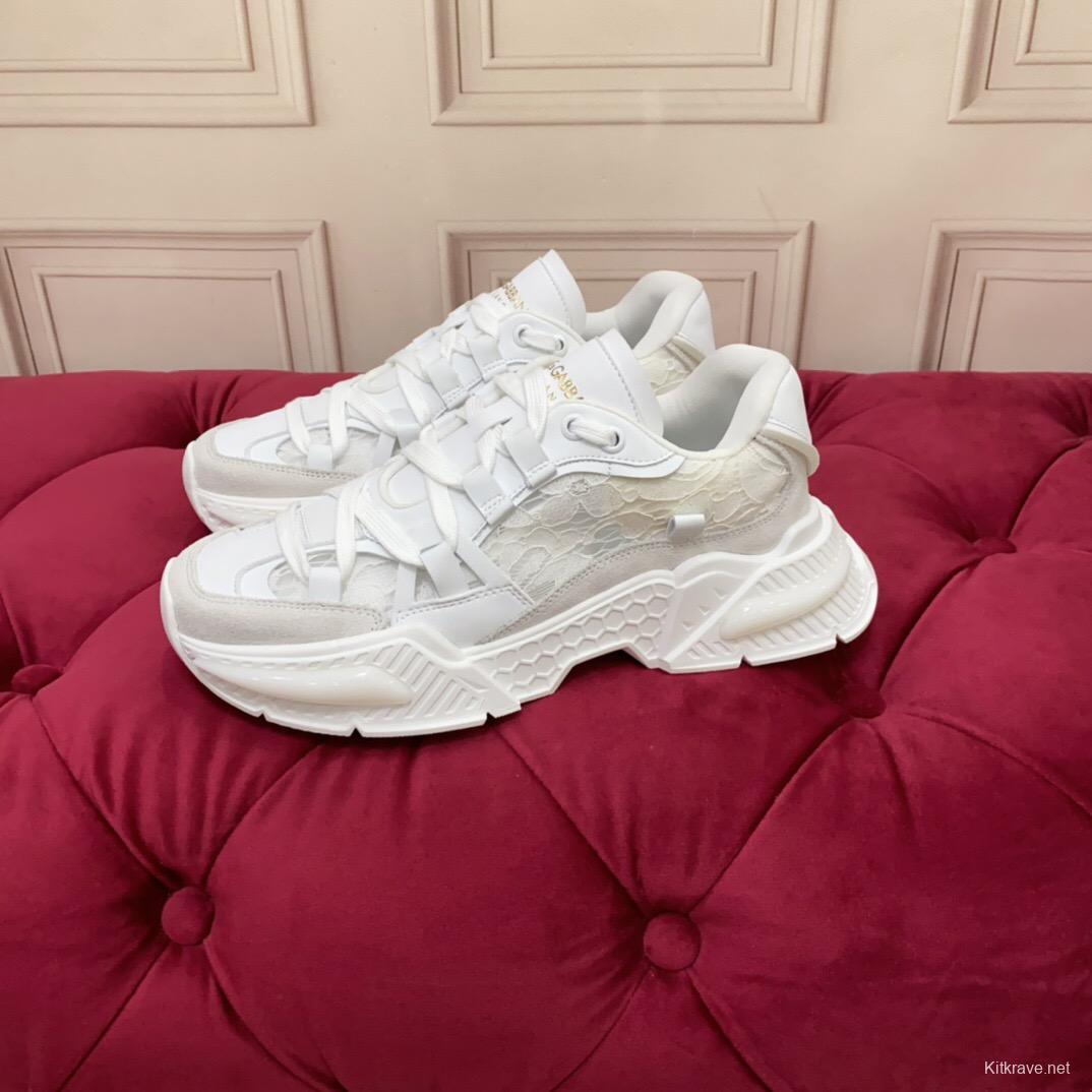 2025 Women Dolce & Gabbana White Mesh Leather Sneakers LY00340