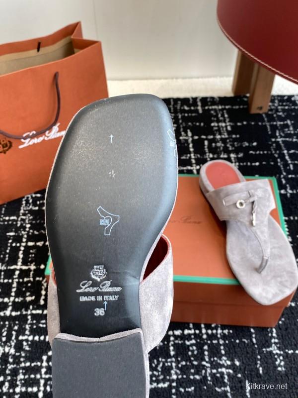 2025 Women Le Parmentier Grey Suede Thong Sandals KFY00280