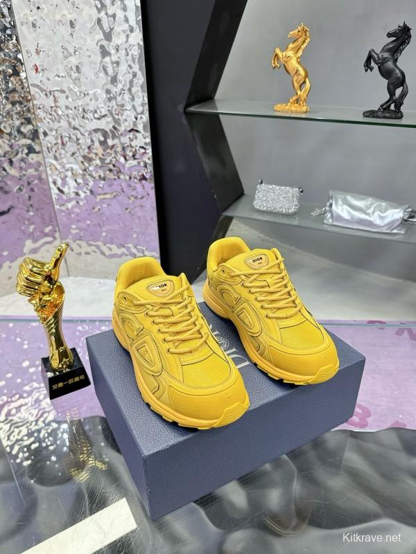 2024 Unisex Dior Yellow Mesh Leather Sneakers